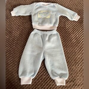 Vintage Boys 2 Pc Light Blue Fuzzy Fleece Pants Set, 6-9 Months